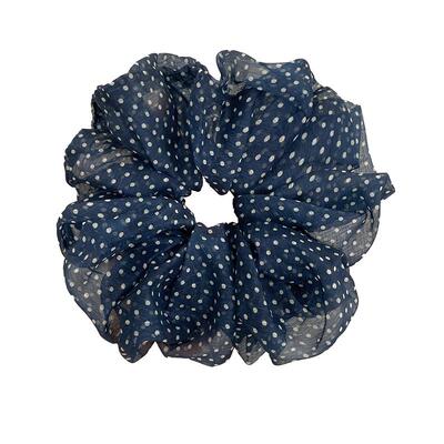 藏蓝色波点薄纱大肠发圈头绳显白