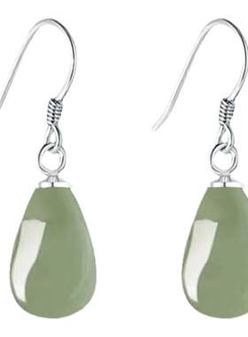 925纯银水滴和田玉耳环女新中式