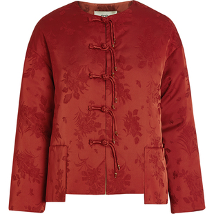 【商场同款】秸熙25冬季新款红色轻国风提花羽绒服设计感盘扣外套