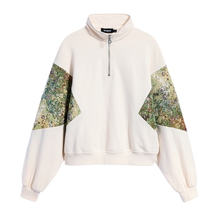 Desigual大西瓜【博主同款】织锦提花拼接立领女士卫衣