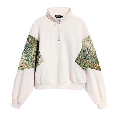 Desigual大西瓜【博主同款】25秋冬新品织锦提花拼接立领女士卫衣