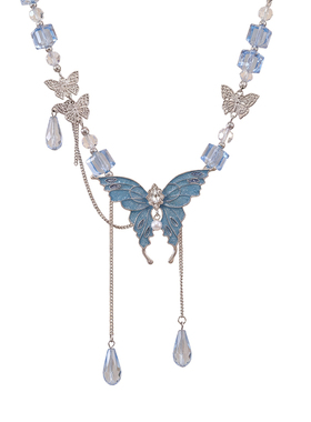 超仙蓝色蝴蝶流苏项链