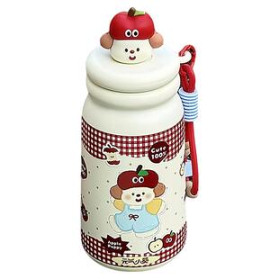 苹果小狗保温杯316不锈钢2025新款学生大容量水杯带吸管杯子手提