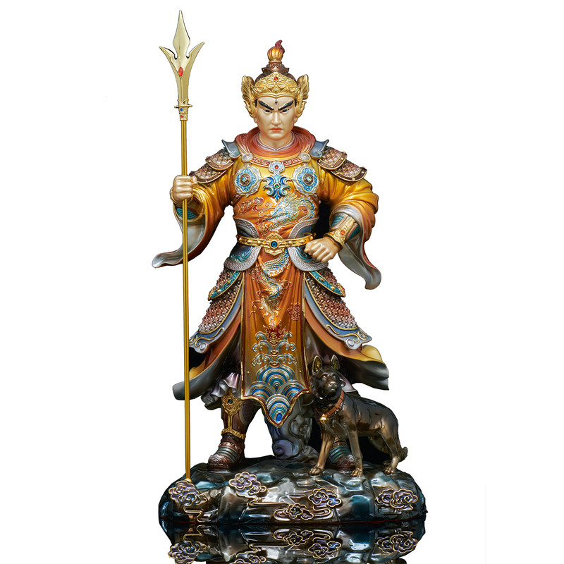 黄铜彩绘二郎神杨戬哮天犬神像清源妙道二郎显圣真君铜像家用供奉