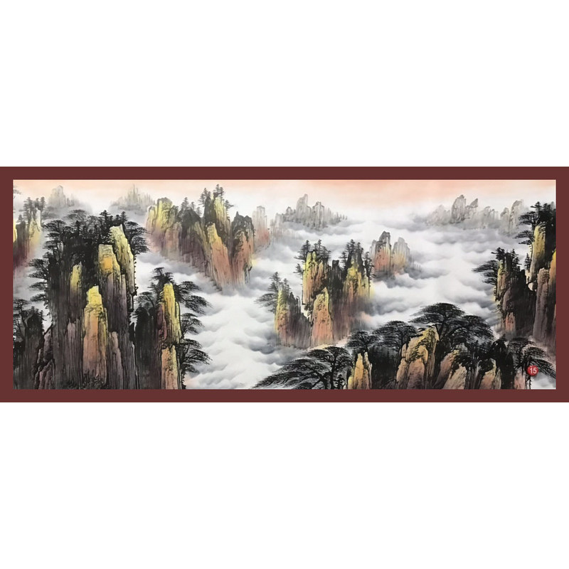 手工绘制小六尺黄山山水画山石叠翠名山川手绘国画中式风景装饰画