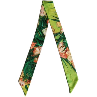 梵高星空杏花图莫奈油画细长条窄小丝带绑包包手柄丝巾发带领巾