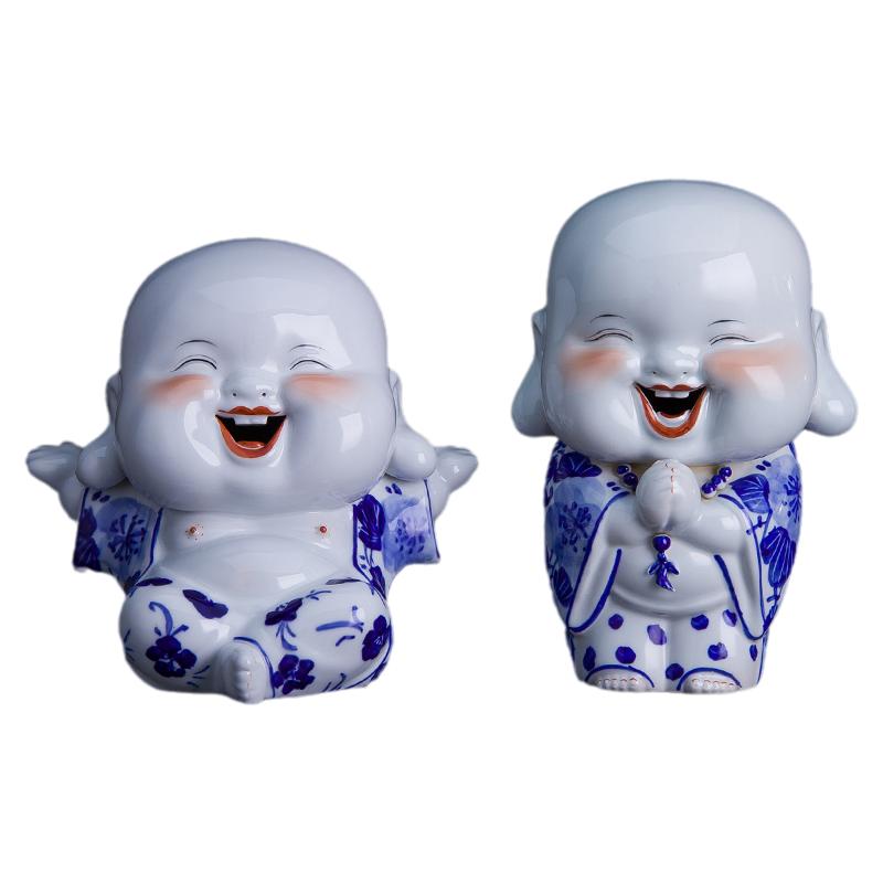 景德镇青花陶瓷娃娃摆件开心罗汉