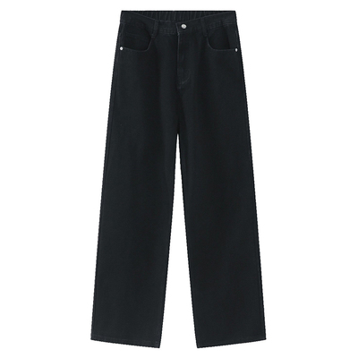 纯色宽松直筒高腰牛仔裤子男女潮