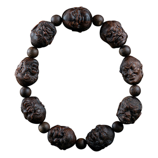 越南顺化黑奇楠沉香手串沉水老料雕刻十八罗汉佛珠高端男女款手链