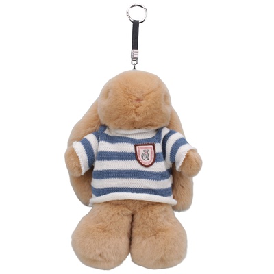 【穿衣兔子】卡通獭兔毛小兔子挂件摆件灰色卡其白色节日礼物带子