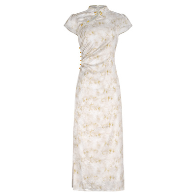 固执盘扣印花短袖修身改良旗袍