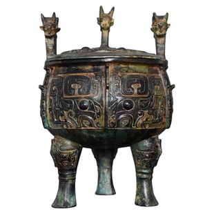 中国仿古青铜器三足汉代青铜鼎圆鼎方鼎食器博古架收藏摆件工艺品