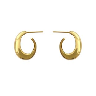 DOUDOUSTORE轨迹交错立体设计感括号光面耳环金色耳钉耳饰