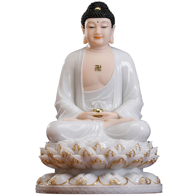 汉白玉描金娑婆三圣佛像家用供奉