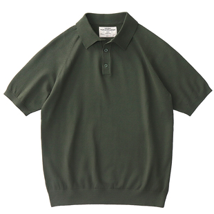 插肩短袖针织衫美式复古阿美咔叽翻领t恤纯色休闲马球polo衫男士