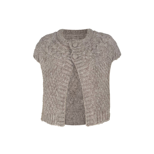 桃吱吱早春圆领麻花短袖毛衣外套女+条纹翻领打底衫+蕾丝内搭套装