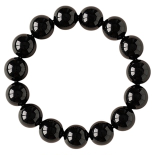 天然乌金黑曜石手链黑色珠子串珠散珠单圈手串男女款五行水系礼物