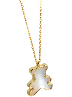 日韩s925纯银金色小熊女镶嵌贝壳