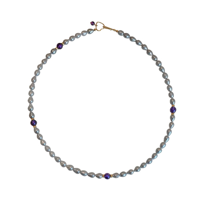 TYUSHA灰珍珠紫水晶项链