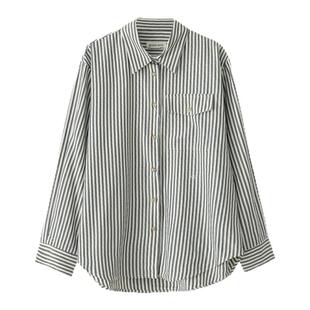【现货】2025新款韩国modest mood宽松翻领条纹休闲衬衫长袖上衣