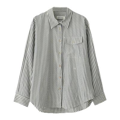 【现货】2025新款韩国modest mood宽松翻领条纹休闲衬衫长袖上衣