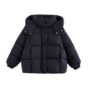 砚台家男童黑色连帽羽绒服2025冬季新款百搭儿童防水外套保暖加厚