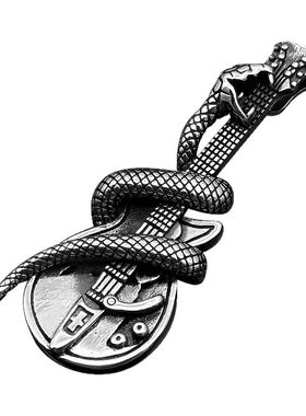 重工灵蛇吉他吊坠纯银嘻哈复古