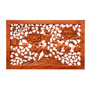 东阳木雕装饰画实木新中式卧室仿古门窗香樟木雕刻装饰品木质挂件