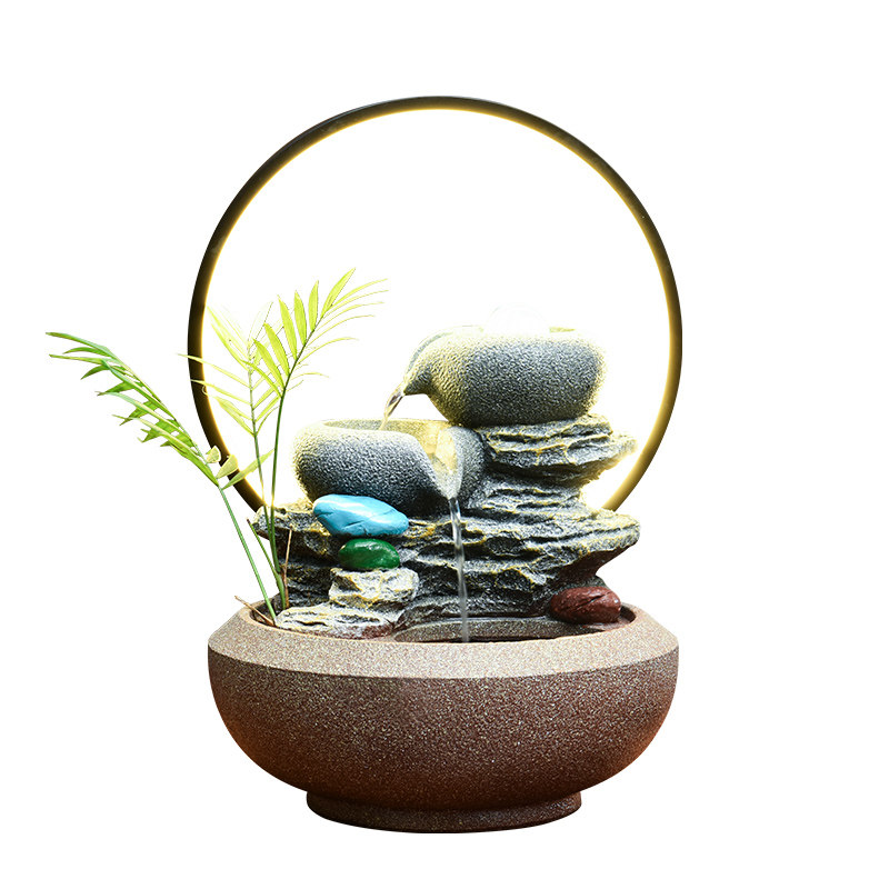 现代简约假山流水摆件