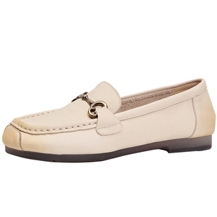 商场同款百田森头层牛皮乐福鞋女真皮软底不累脚豆豆鞋软皮乐福鞋