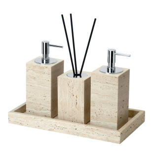 DecoTalk侘寂风浴室用品套件天然黄洞石洗漱套装纸巾盒托盘香薰组