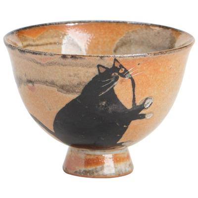 蕴华堂 创意陶瓷手工绘银小猫茶杯志野烧功夫茶具品茗杯个人单杯