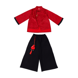 男女童汉服中国风红色拜年服加绒套装姐弟装幼儿园元旦唐装表演服