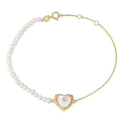 日系黑白蝶贝18k金珍珠尖晶手链