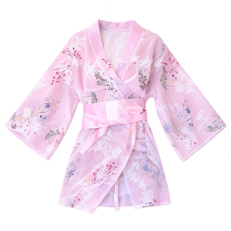 日式和服低胸超短薄透日本女浴袍