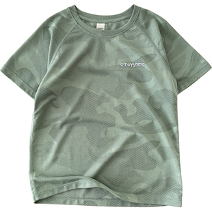 男童轻薄迷彩速干圆领短袖T恤衫~中大童网眼透气半袖运动上衣夏季