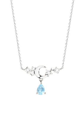 蓝色月光天然托帕石纯银项链女