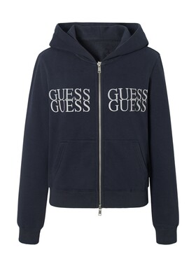 GUESS2026女版短款开衫连帽卫衣潮流秋季宽松休闲刺绣帽衫外套
