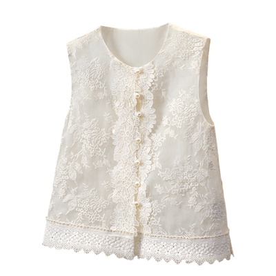 她池单排扣马甲宽松款刺绣马夹