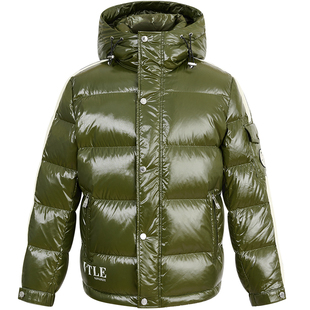 BM美式高街羽绒服男2024新款潮牌条纹织带拼接连帽男士保暖外套冬