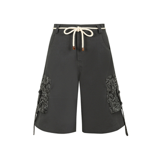 FUNNEL IN 黑色休闲裤短裤女外穿夏薄款2025新款五分裤直筒工装裤