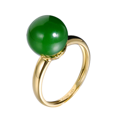 若华珠宝和田玉碧玉戒指18K金