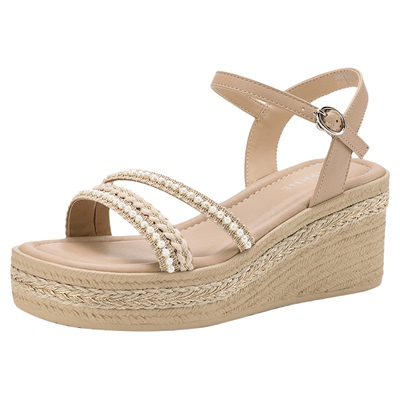 厚底坡跟凉鞋女夏季编织高跟女鞋