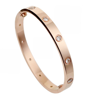 love卡扣18K玫瑰彩金手镯带钻椭圆形不掉色男女情侣家螺丝刀手环