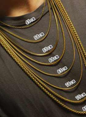 高级泰国佛牌链子金色男女士长款细玉挂链钛钢毛衣项链挂绳不掉色