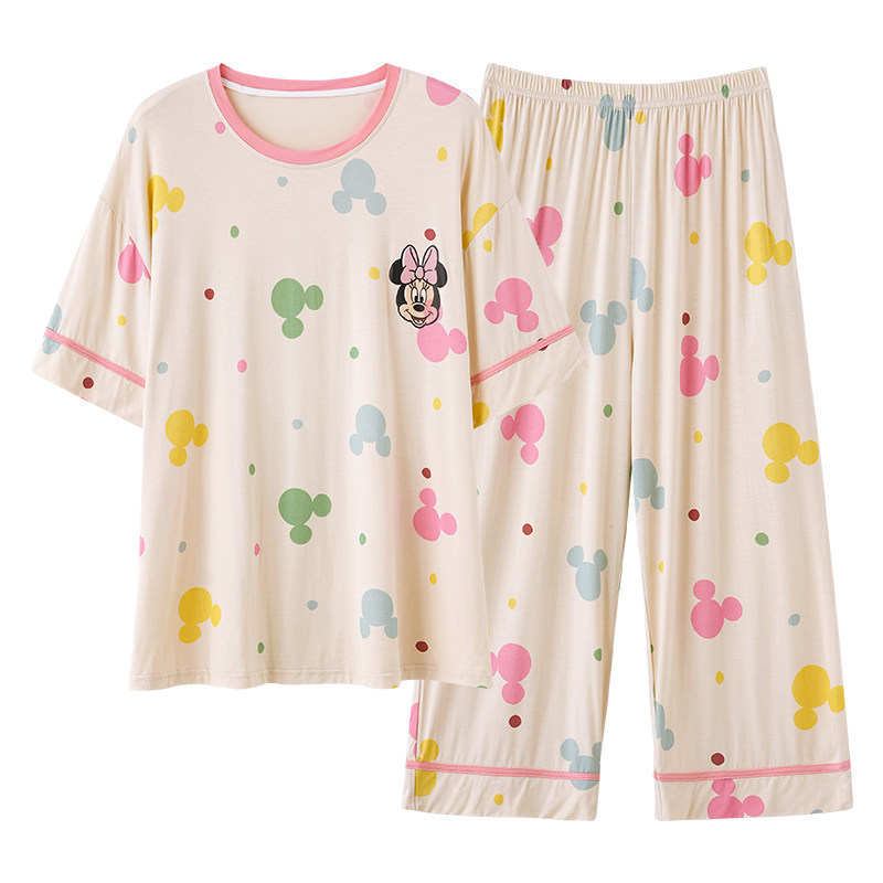 Disney/迪士尼套头短袖七分裤睡衣带胸垫凉感冰丝舒适家居服0062