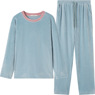 淳度【轻暖】双面抽条绒睡衣女秋冬加厚加绒冬天家居服女套装薄绒