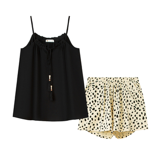 妮狄娅睡衣女夏季纯棉薄款宽松吊带衫清凉短裤时尚外穿家居服套装