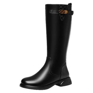 真皮骑士靴马靴女冬季加绒长靴加厚保暖羊毛棉靴平底长筒高筒靴子