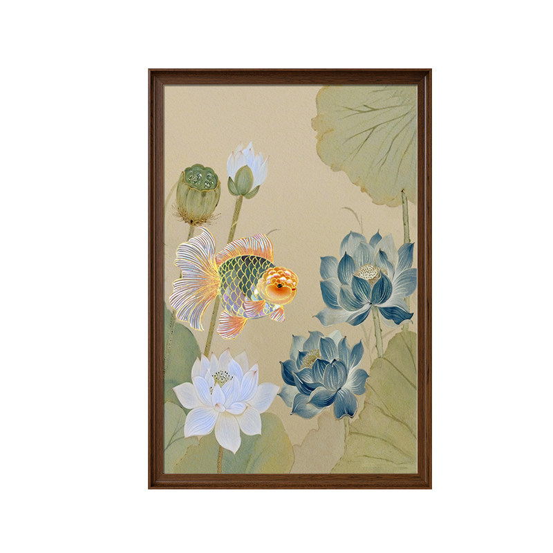 【新中式风】荷花鲤鱼图玄关挂画